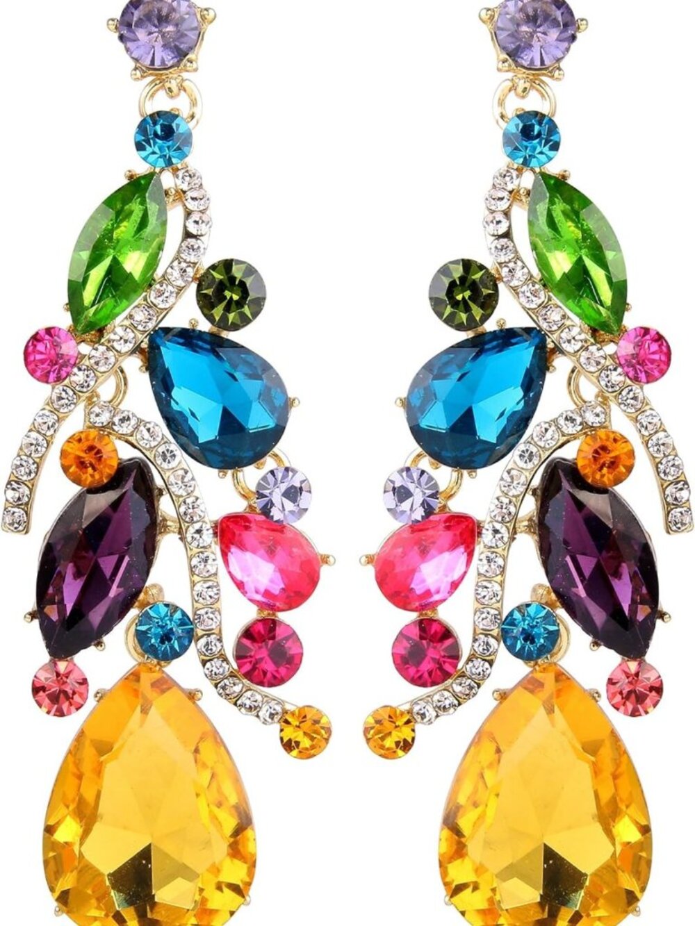Bohemian Crystal Teardrop Filigree Cluster Dangle Earrings for Women